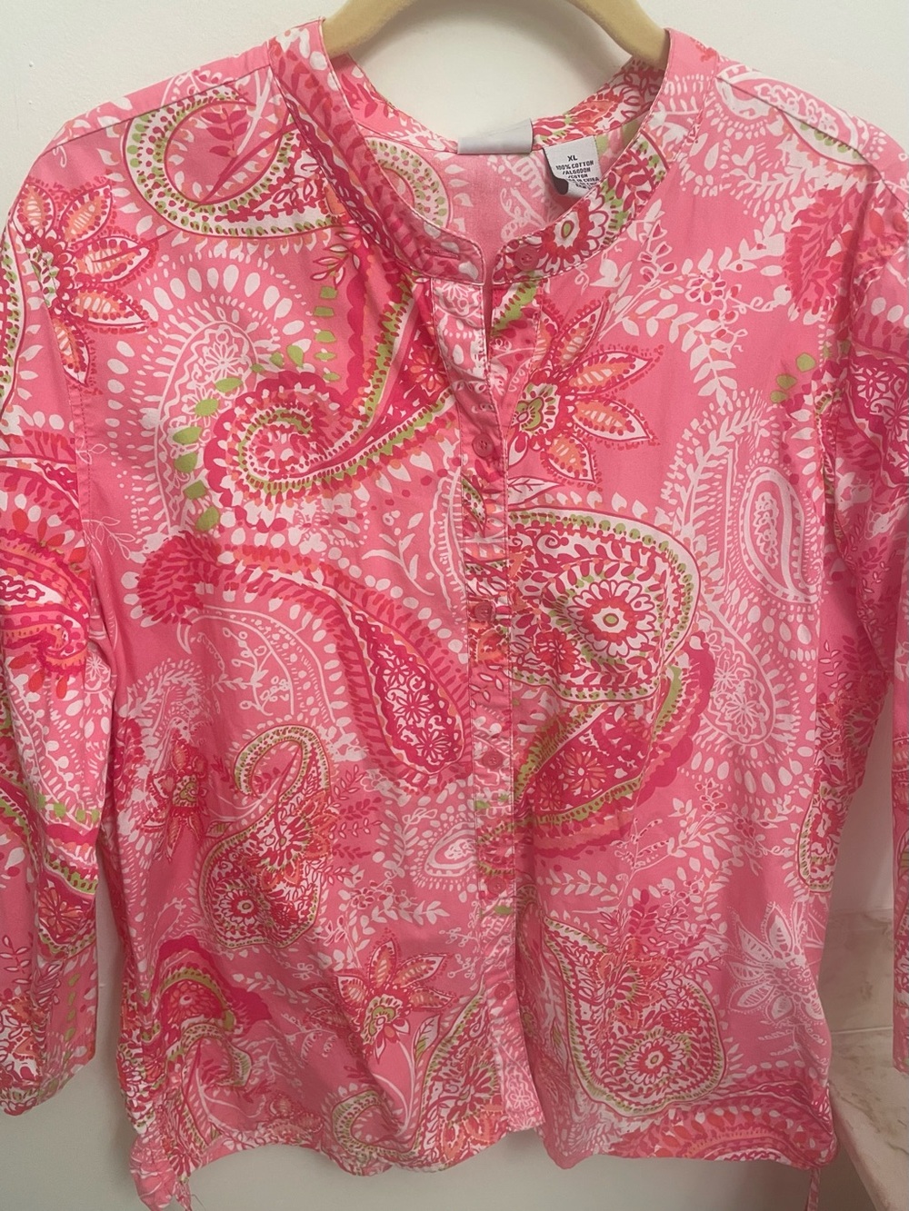 Caribbean Joe Shirt  Blouse Oink Paisley and Floral Button Front Cotton XL EUC
